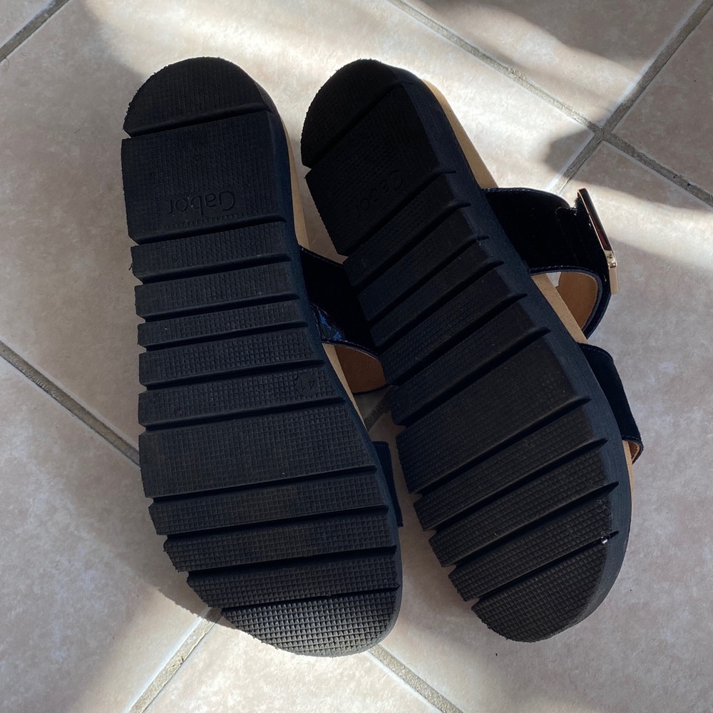 Gabor Black Slide Sandals with Gold Accent - Picture 2 of 2
